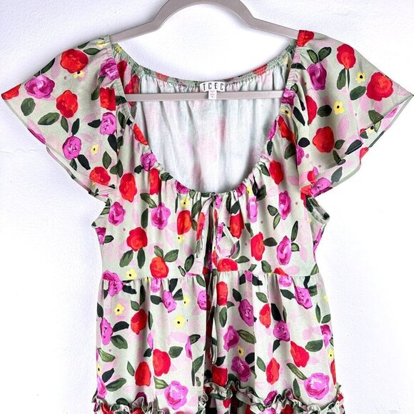 Floral Pullover Easy Breezy Mini Dress Bell Sleeve TCEC, Size S - Picture 3 of 16